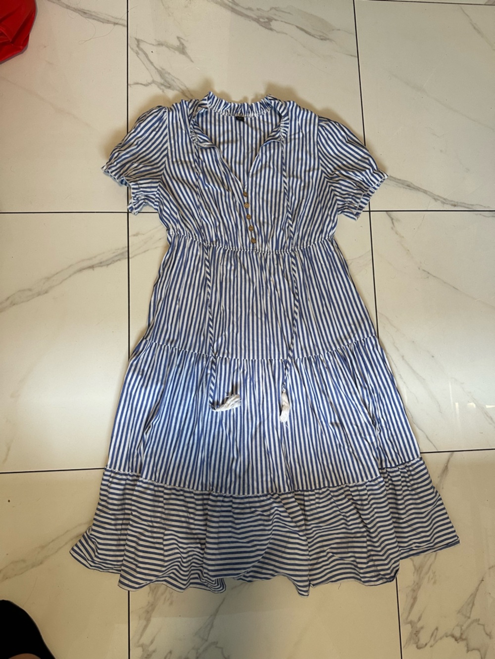 Blue and White Striped Button-Front Midi Dress XL